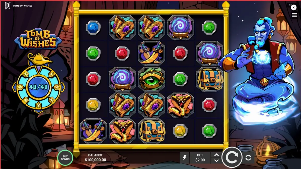 Pemandangan ruang harta karun mistis di slot Tomb of Wishes