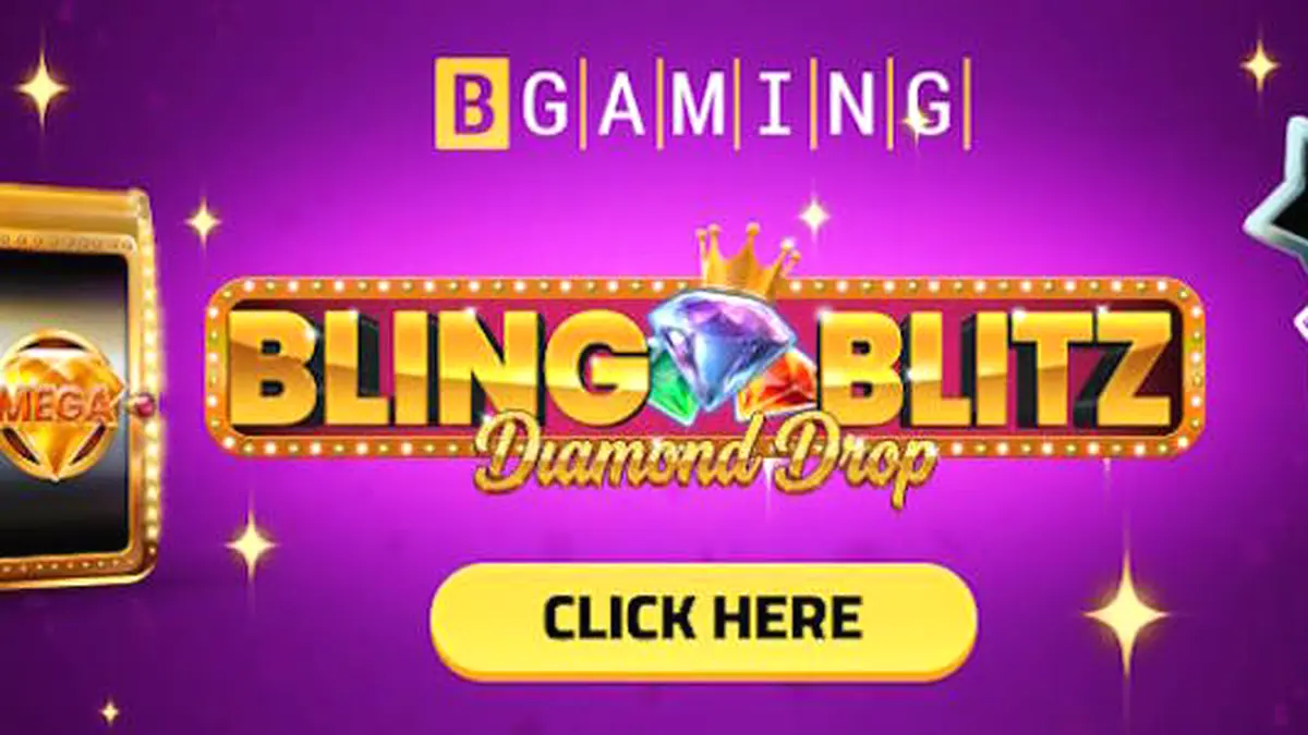 Tampilan visual mewah dari slot Bling Blitz Diamond Drop dengan simbol berlian.